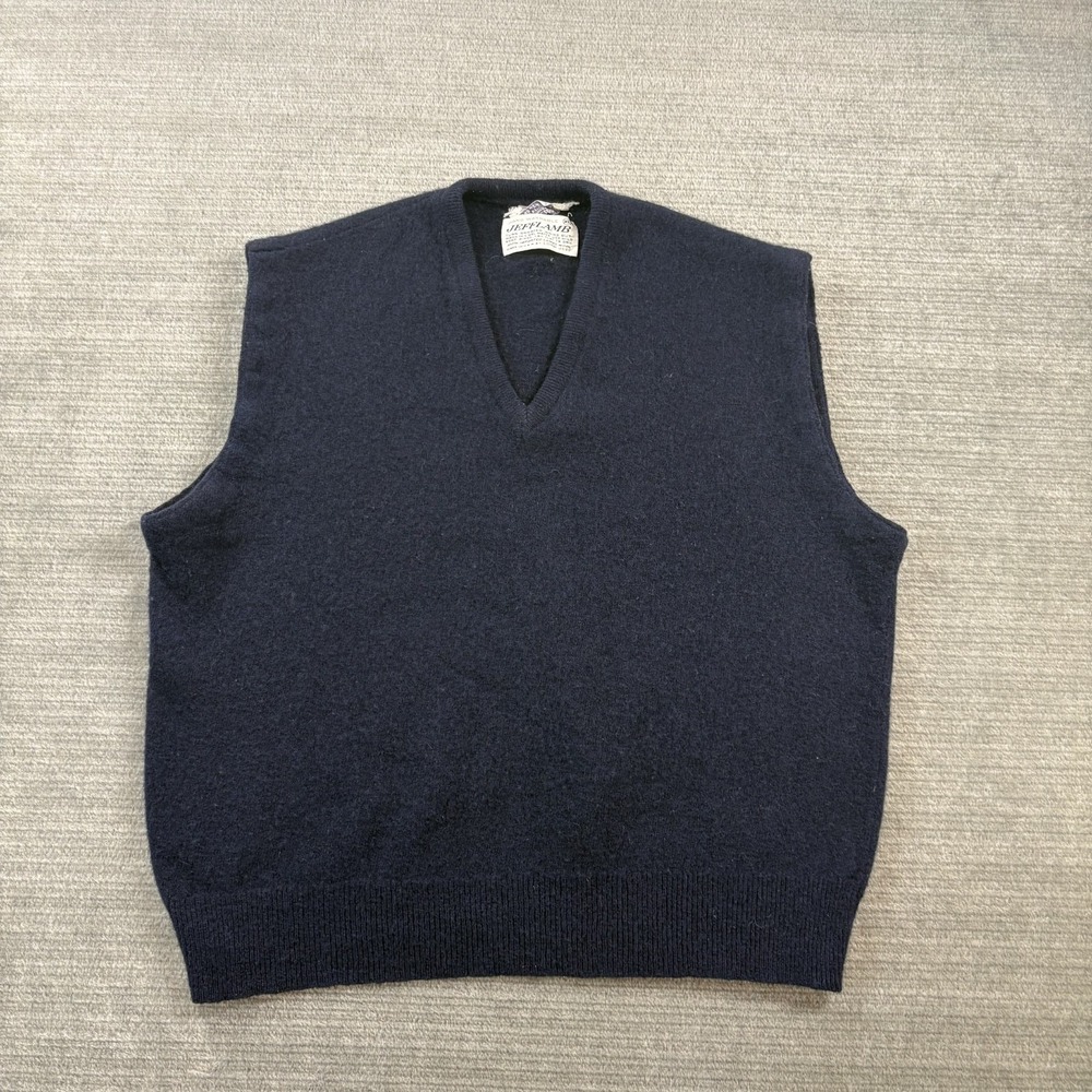 Vintage 80s Lord Jeff Jefflamb Lambswool Sweater Vest V-Neck Blue Size XL